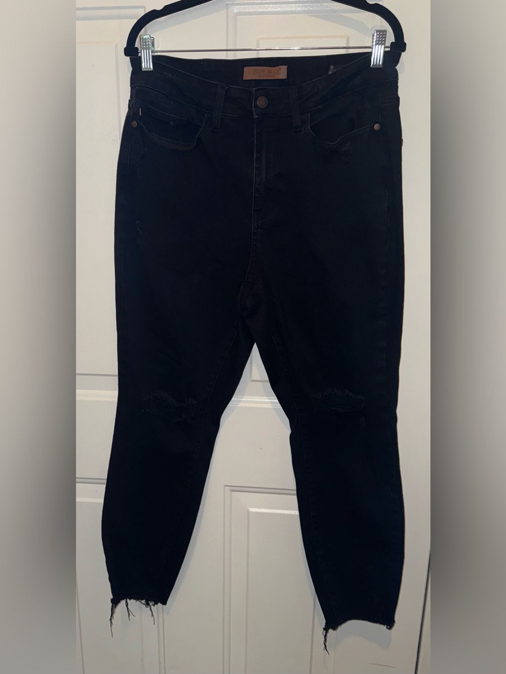 Judy Blue Black Distressed Skinny Jeans Size 14W High Rise Raw Hem Quiet Wealth - Picture 4 of 14